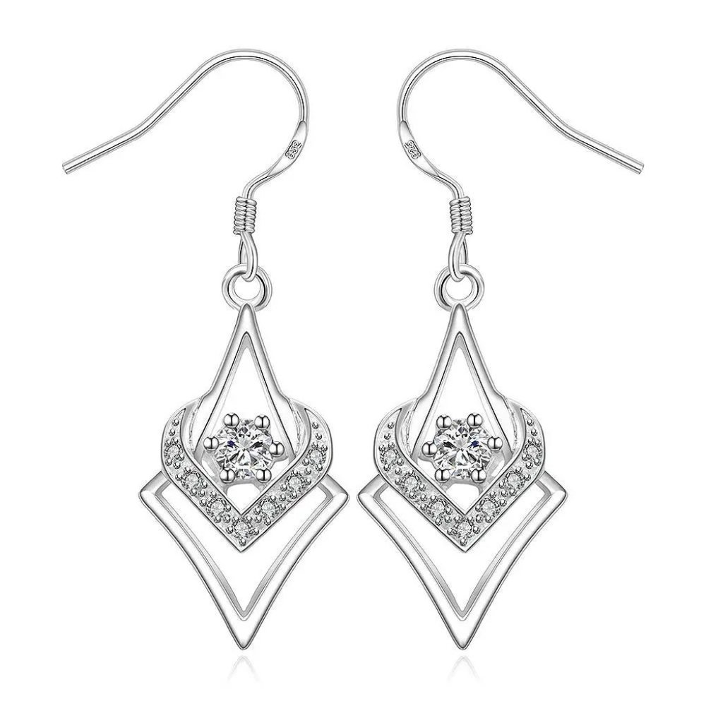 Cute Sterling Silver Small Point & Hear Drop Earrings CZ Stud " Hypoallergenic " - Picture 4 of 8